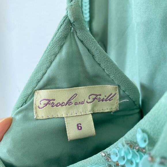 FROCK & FRILL Seafoam Green Gown Dress Size 2 Mint Maxi Elegant Party Sequin - Picture 4 of 10